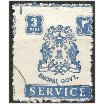 Bhopal (IFS) 1944 O350 3p Bright Blue SERVICE Fine Used .. ..