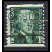 Used 1299 1c Thomas Jefferson Cashtown, PA. E1243