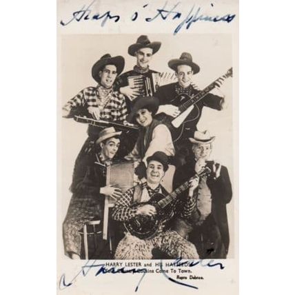 Harry Lester & His Hayseeds Cowboy Western Music Hand Signed Photo RPC Postcard