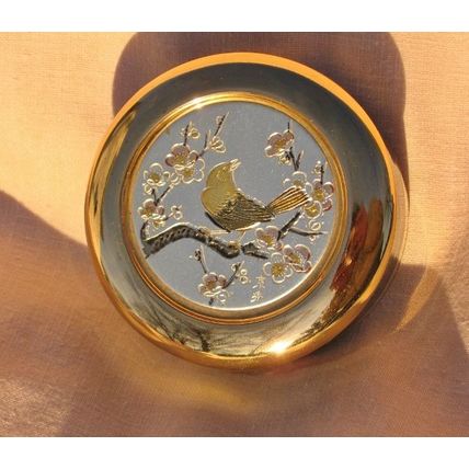 Chokin Black Jewelry Trinket Box Floral Gold Trim Japan