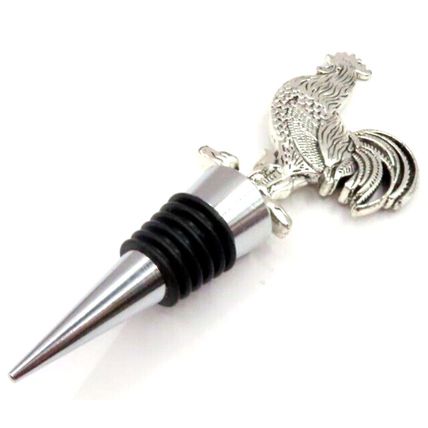 Cockerel Wine Bottle Stopper Metal Silver Colour Gift Home Decor 12.5 CM Wine