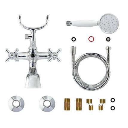 MODONA Shower Faucet 6" 2-Handle Tub Porcelain Hand Shower Polished Chrome