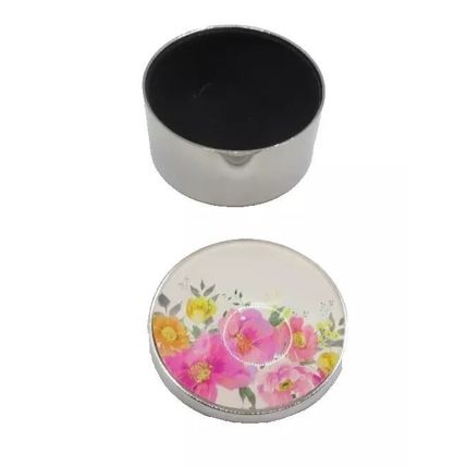 Floral Trinket Box Pink & Yellow Flowers with Black Velvet Linning 4.5 CM Gift