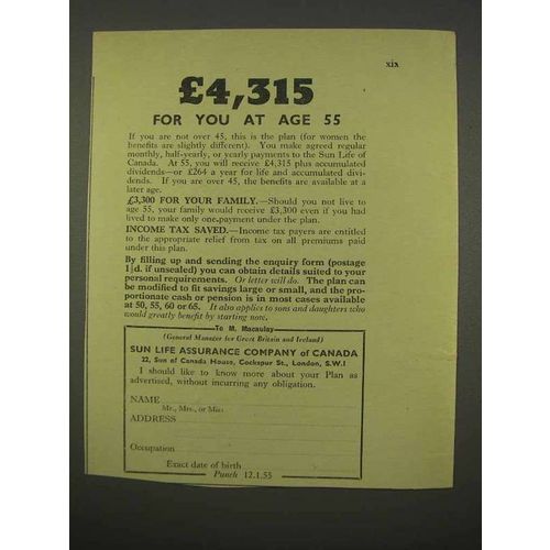 1955 Sun Life Assurance Ad - For You At Age 55