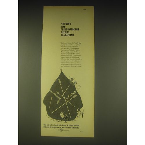 1962 Accles & Pollock Ad - You won't find these hypodermic needles in a haystack