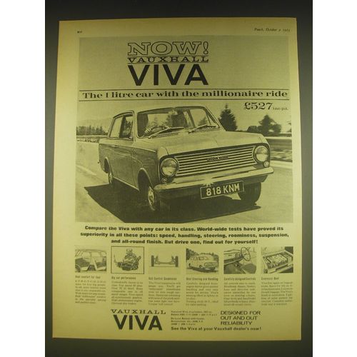 1963 Vauxhall Viva Car Ad - The 1 litre car with the millionaire ride