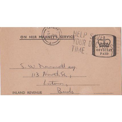 GB 1966 prepaid OHMS Inland revenue with save Your Doctors Time slogan
