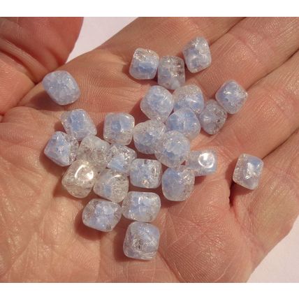 24 Lt Blue Givre Glass Beads 6mm-10mm Vintage Free Form Square Crackled bd077