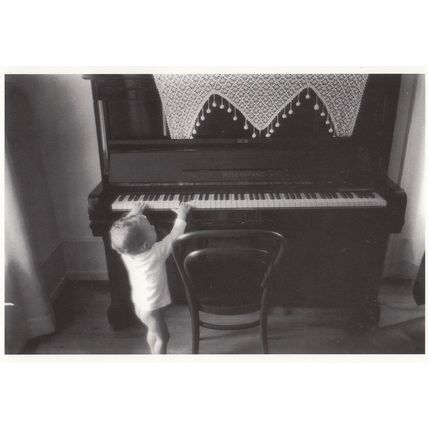 Tiny Baby Child Playing Giant Piano Photo Postcard