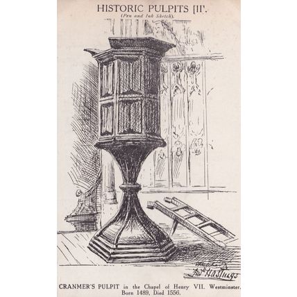 Cranmer's Pulpit Westminster London Historic Old Postcard