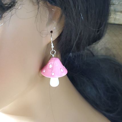 Mushroom Earrings - Pink & White Acrylic - New
