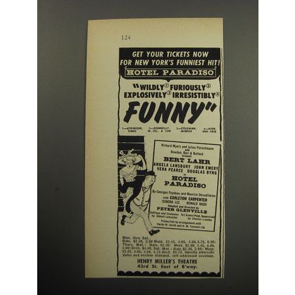 1957 Hotel Paradiso Play Ad - Get your tickets now for New York's Funniest Hit!
