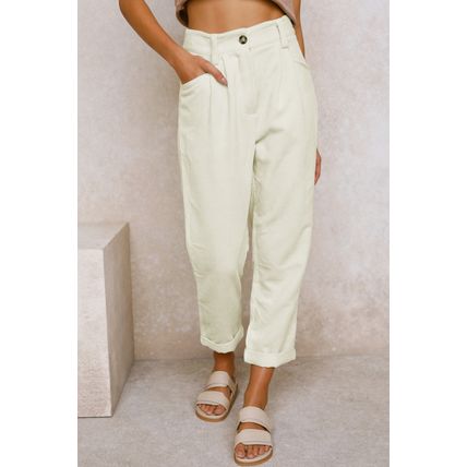 Beige Corduroy High Waist Straight Leg Pants