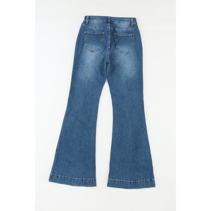 Blue High Waist Seam Stitching Pocket Flare Jeans