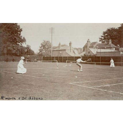 Rickmansworth vs St Albans Antique Tennis Real Photo Postcard