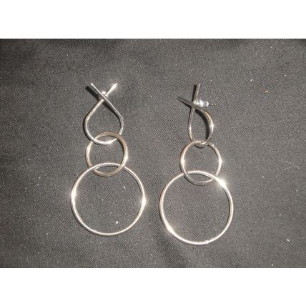 Large geometric silver colour ring stud earrings earrings