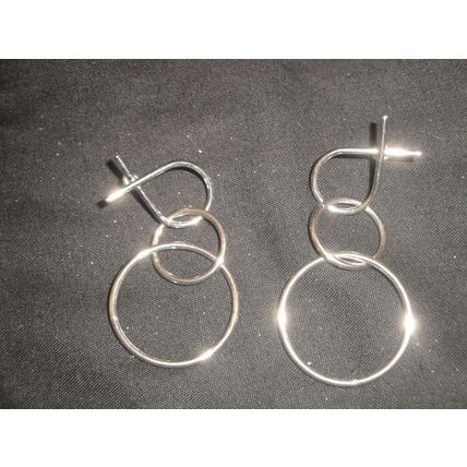 Large geometric silver colour ring stud earrings earrings