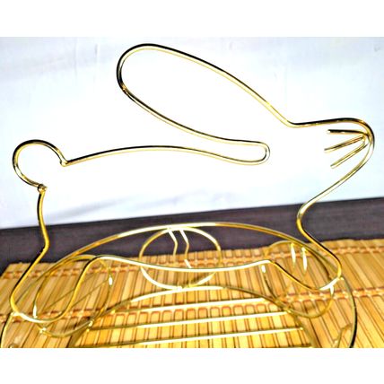 Gold Tone Easter Bunny Wire Egg Basket 9.5" H X 8" W Easter Rabbit Candy Basket