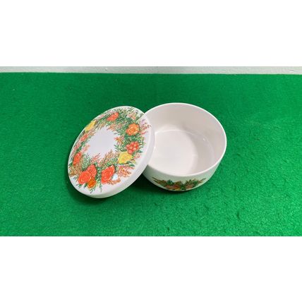 Lidded Dish, Italglass Ceramic, Vintage, Trinket Ring Storage Box, Rose Pattern,