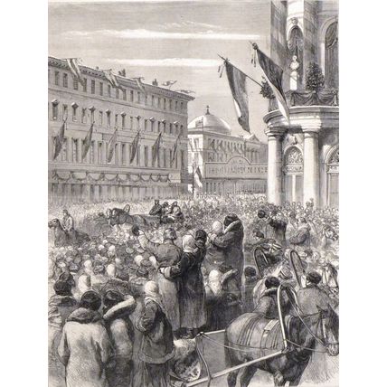 ARRIVAL OF THE CZAR AT ST. PETERSBURG 1878 VICTORIAN ENGRAVING