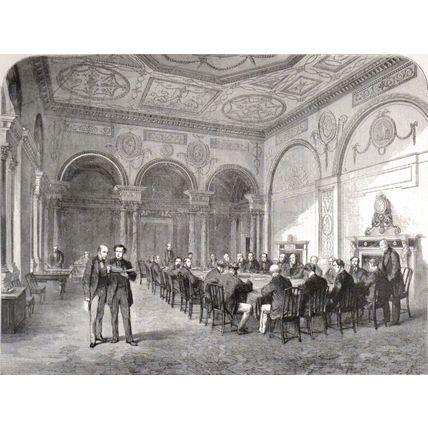 BANK OF ENGLAND - THE BANK PARLOUR 1870 VICTORIAN ENGRAVING