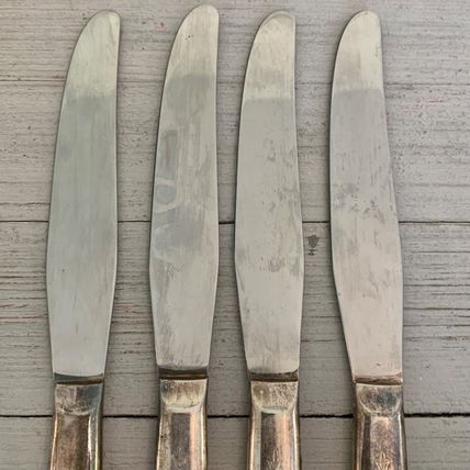 4 Meriden Silverplate Delight Knives Dinner Knife Floral Vintage 50s HTF Set 8.5