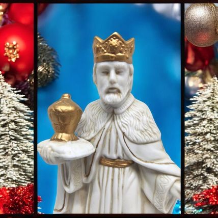 Nativity King - White Bisque with Gold Trim - Wise Man - Frankincense, Myrrh