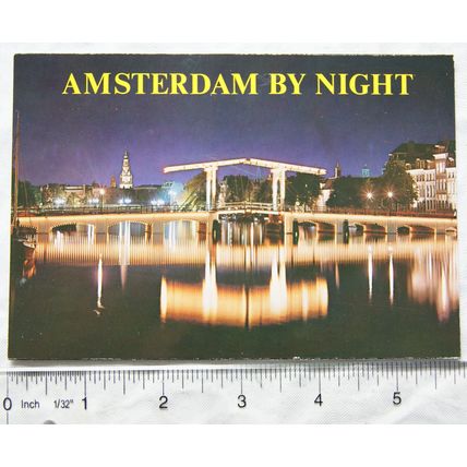 old postcard Amsterdam by Night