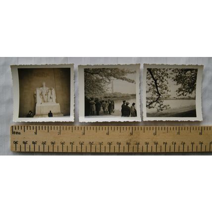 Three old photos Lincoln Memorial & service men and women