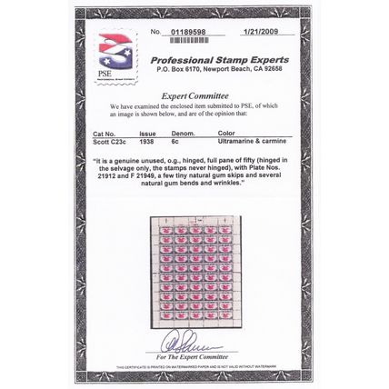 C23c, Mint VF NH 6¢ Ultramarine & Carmine - With PSE Certificate * Stuart Katz