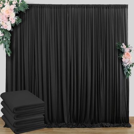 20 Ft X 10 Ft Wrinkle Free Black Backdrop Curtain for Parties, 4 Panels 10Ft Pol