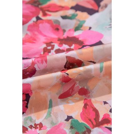 Red Floral Print Ruffled Stitch Buttoned Loose Fit Shirt