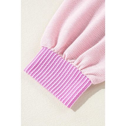 Light Pink Corded Colorblock Patch Pocket Drawstring Hooded Top