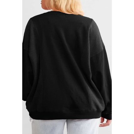 Black Loose Patchwork Crewneck Plus Size Sweatshirt