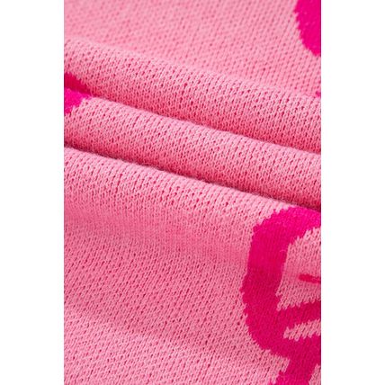 Pink Bow Pattern Drop Shoulder Loose Sweater