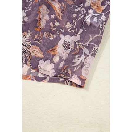 Blue Boho Flower Print 3/4 Sleeve Babydoll Blouse