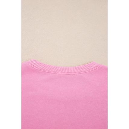 Pink Big Bow Lace Embroidered Dolman Sleeve Slit Plus Size Sweatshirt