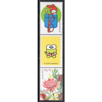 2025 HELLO KITTY AND FRIENDS, MNH WILDFLOWERS STAMP + FRIENDS GUTTER & TAB. 106