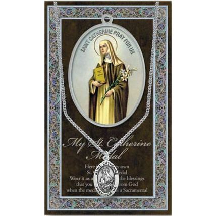 St. Catherine of Siena Medal Necklace with Embossed Holy Pamphlet