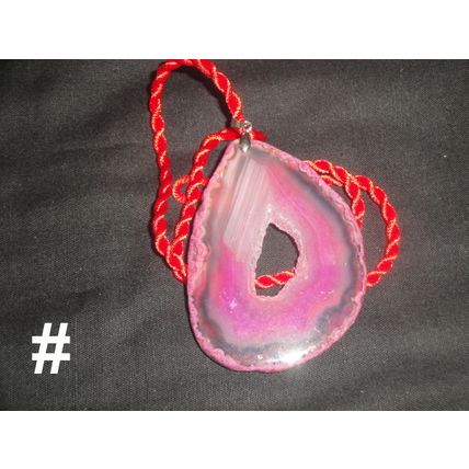 Increable 70X50MM pink agate slice on 18" woven red satin necklace