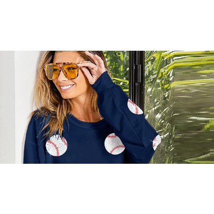 Woman Long Sleeve Baseball Sweatshirt Loose Fit Casual Game Day Run Large