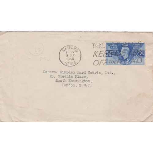 GB 1946 cover Watford to London with Productivity stamp see rest