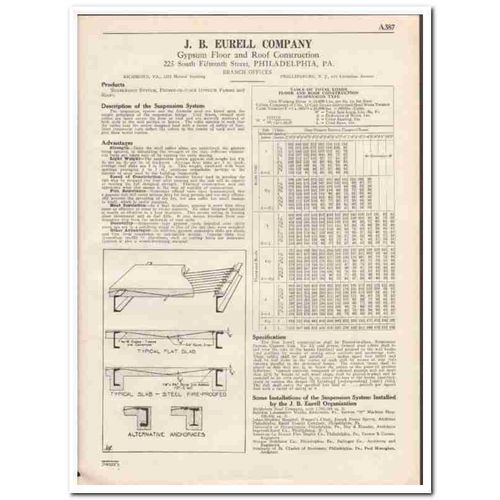 J B EURELL COMPANY 1931 Gypsum floor roof construction vintage catalog