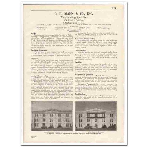 O H MANN COMPANY 1931 waterproof specialists concrete vintage catalog