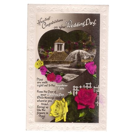 ON YOUR WEDDING DAY.used vintage postcard RP 1938 pm