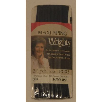 Wrights Maxi Piping Navy 2.5 yards 1/2 inch Wide for Edging or Seam Accents