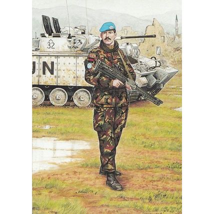 Solider in Bosnia 1994 Coldstream Guards Military Uniform Painting Postcard