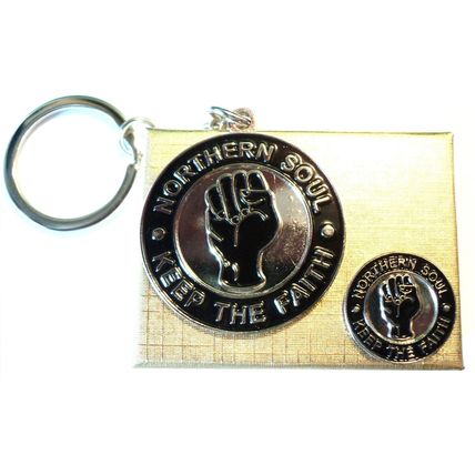 Gift Boxed Northern Soul KTF Metal Keyring & Enamel Badge Set MOD Scooter Rider