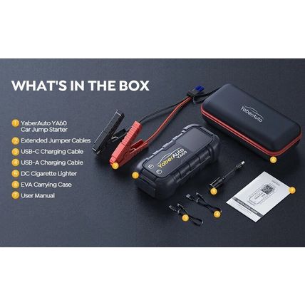 YABER 6000A Jump Starter 150W Car Battery Charger 600LM Flashlight 45w PowerBank