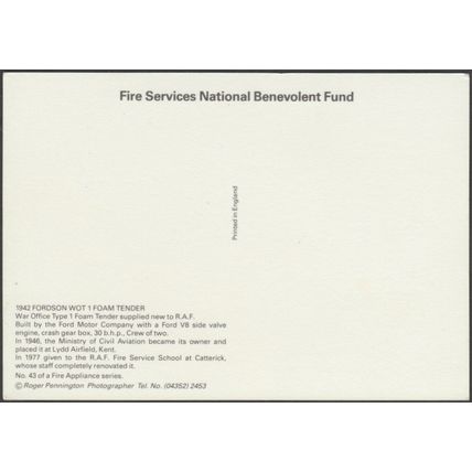1942 Fordson War Office Type 1 Foam Tender, c.1980s - FSNBF Postcard